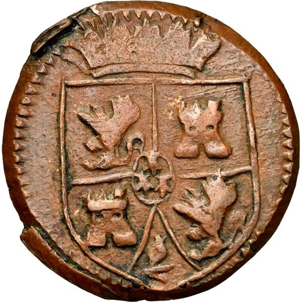 VENEZUELA (or CUBA), Maracaibo, copper 2/4 real, Ferdinand VII, (ca. 1813), very rare, NGC AU 58 BN,