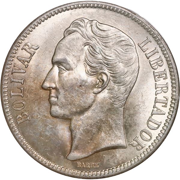 VENEZUELA, struck at the Philadelphia Mint, 5 bolívares, 1921, NGC MS 61.