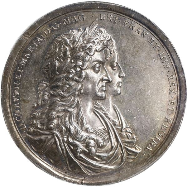GREAT BRITAIN, large silver medal, 1687, James II / salvage of the Concepción by William Phips, by G