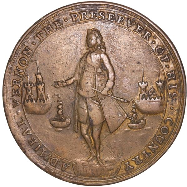GREAT BRITAIN, copper alloy Admiral Vernon medal, 1741, Vernon / Cartagena, ex-Adams.