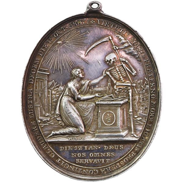 NETHERLANDS, oval silver medal, 1807, Leiden, Masonic lodge "La Vertu" / Louis Napoleon, by D.P. Wil