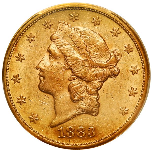 UNITED STATES, San Francisco Mint, gold $20 coronet Liberty "double eagle," 1883-S, PCGS AU53 (Saddl