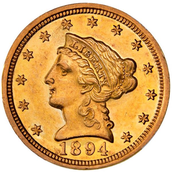 UNITED STATES, Philadelphia mint, gold proof $2½ coronet Liberty "quarter eagle," 1894, NGC PF 58.