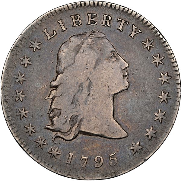 UNITED STATES, Philadelphia mint, Flowing Hair dollar, 1795, three leaves, B-5, BB-27, R.1, NGC F 15