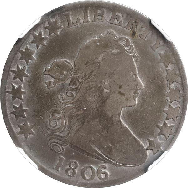 UNITED STATES, Philadelphia mint, Draped Bust half dollar, 1806/5, O-103, T-8, R.2, NGC VG 10, ex-Gr