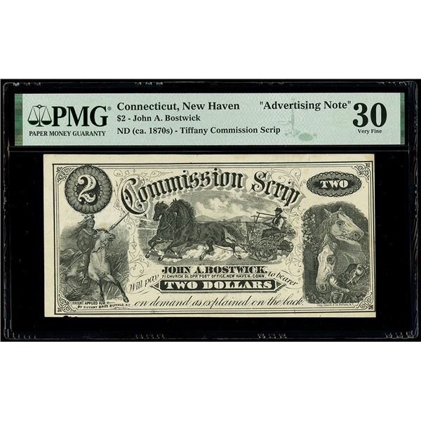 UNITED STATES, New Haven, Connecticut, $2, ca. 1870s, Tiffany Commission Scrip of John A. Bostwick "