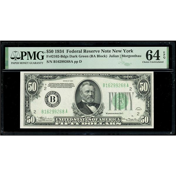 UNITED STATES, Federal Reserve Bank of New York, $50, series of 1934, B16299268A, Julian-Morgenthau,