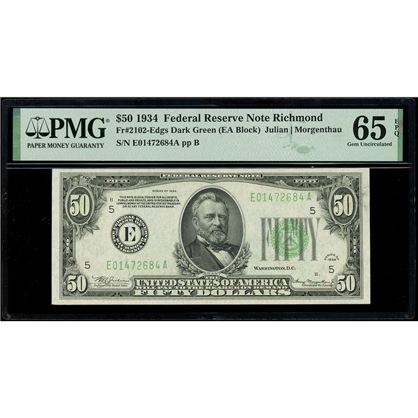 UNITED STATES, Federal Reserve Bank of Richmond, $50, series of 1934, E01472684A, Julian-Morgenthau,