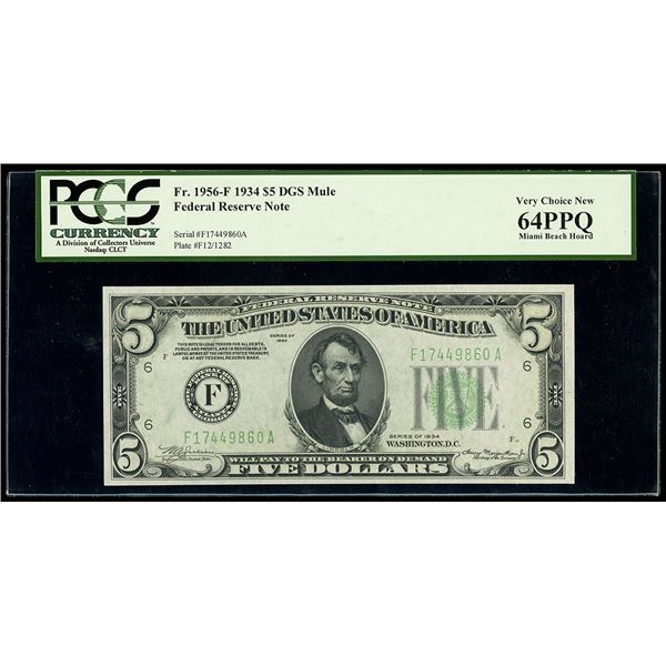 UNITED STATES, Federal Reserve Bank of Atlanta, $5 Federal Reserve note, series of 1934, serial F174
