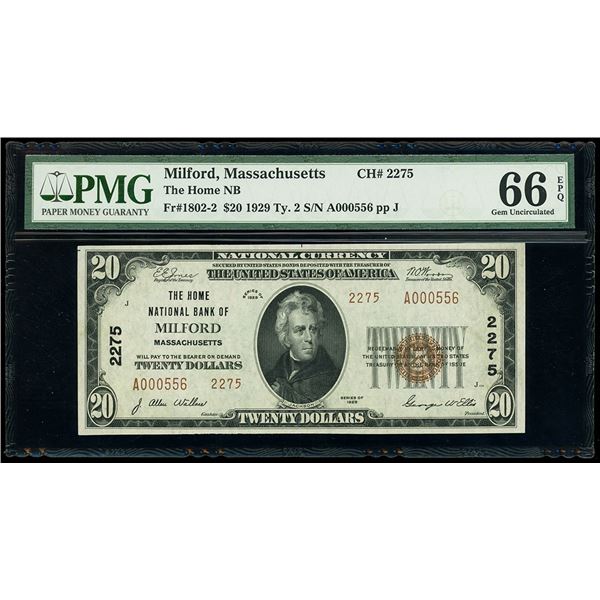 UNITED STATES, Milford, Massachusetts, The Home National Bank of Milford, $20, series of 1929, seria