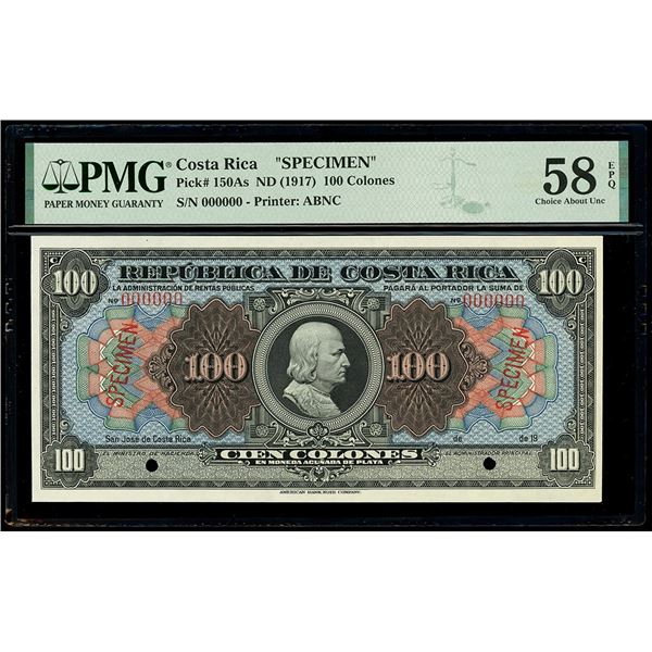 COSTA RICA, San José, República de Costa Rica, specimen 100 colones, (1917), PMG Choice AU 58 EPQ.