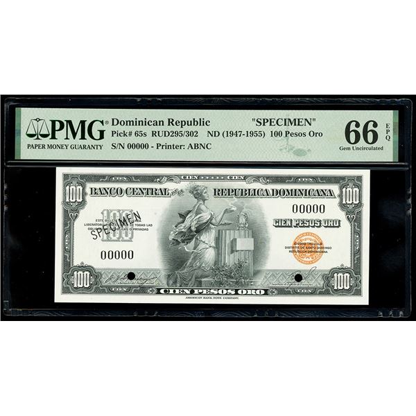 DOMINICAN REPUBLIC, Santo Domingo, Banco Central de la República Dominicana, specimen 100 pesos oro,