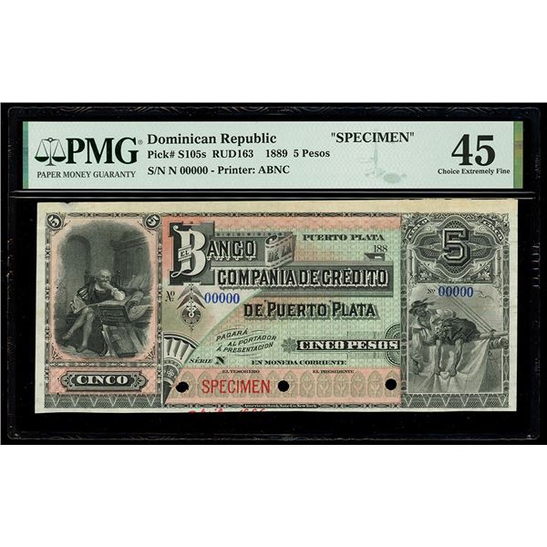 DOMINICAN REPUBLIC, Puerto Plata, Banco de la Compañía de Crédito de Puerto Plata, specimen 5 pesos,