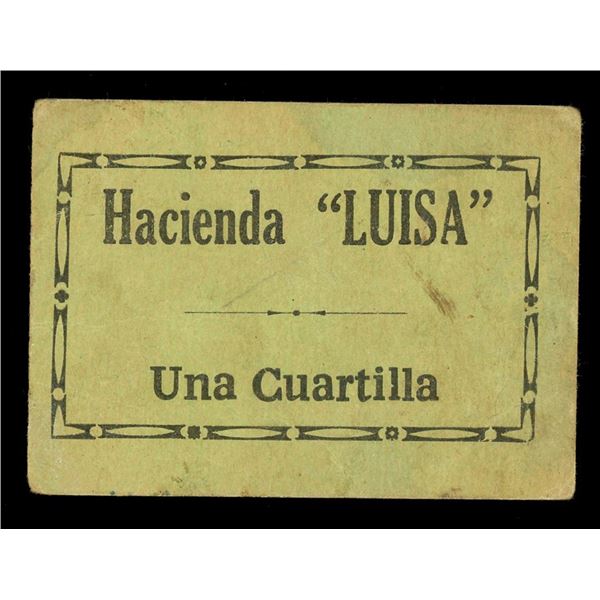 PUERTO RICO, Hacienda Luisa, paper 1 cuartilla, circa 1890s, very rare, ex-Roehrs, ex-Rudman.