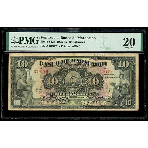 VENEZUELA, Maracaibo, Banco de Maracaibo, 10 bolívares, 10-9-1935, series A, serial 319179, PMG VF 2