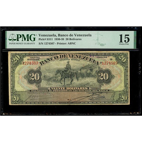 VENEZUELA, Caracas, Banco de Venezuela, 10 bolívares, 27-10-1938, serial 1274507, PMG Choice F 15.