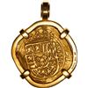 Image 2 : MEXICO, Mexico City, gold cob 8 escudos, (1715) J, ex-1715 Fleet, mounted shield-side out in Smith's