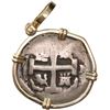 Image 2 : PERU, Lima, cob 2 reales, 1715 M, mounted pillars-side out in 14K gold pendant with shackle bail.