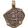 Image 1 : BOLIVIA, Potosí, cob 1 real, 1677 E, mounted cross-side out in 14K gold pendant with fixed bail.