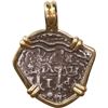 Image 2 : BOLIVIA, Potosí, cob 1 real, 1677 E, mounted cross-side out in 14K gold pendant with fixed bail.