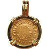 Image 1 : SPAIN, Madrid, gold bust ½ escudo, Philip V, 1744 AJ, mounted in 18K gold pendant with fixed bail.