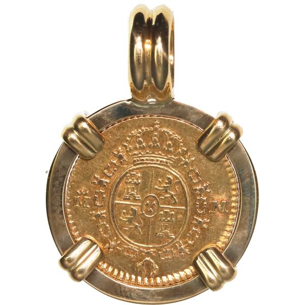 SPAIN, Madrid, gold bust ½ escudo, Charles III, 1788 M, mounted in 18K gold pendant with fixed bail.