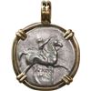 Image 1 : ANCIENT GREEK, Calabria, Tarentum, AR didrachm, 302-281 BC, "boy on dolphin," mounted in 14K gold pe