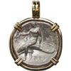 Image 2 : ANCIENT GREEK, Calabria, Tarentum, AR didrachm, 302-281 BC, "boy on dolphin," mounted in 14K gold pe