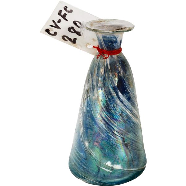 Very small light blue glass vial, intact, with original cork, with museum tag, ex-pirate ship Golden