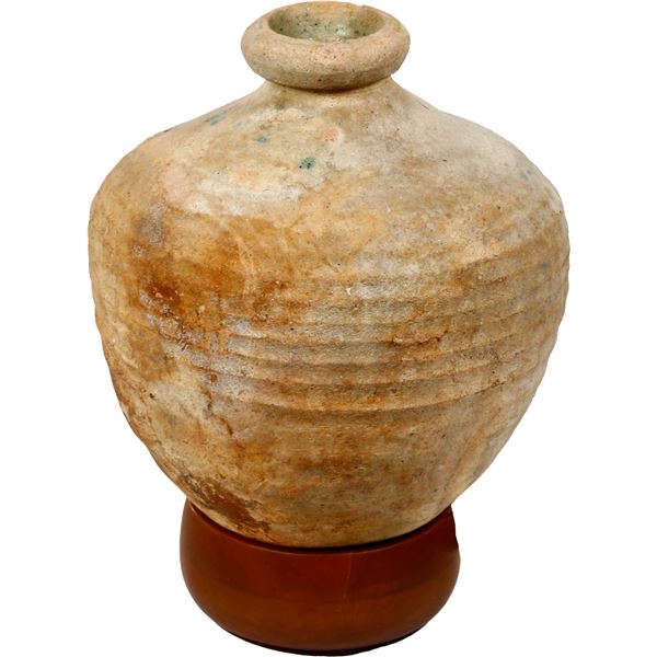 Earthenware "olive" jar, intact, with small spots of green glaze, ex-Guadalupe (1724).