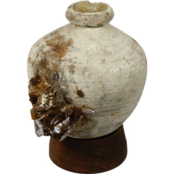 Earthenware "olive" jar, intact, with conglomerate of glass debris attached to side, ex-Tolosa (1724