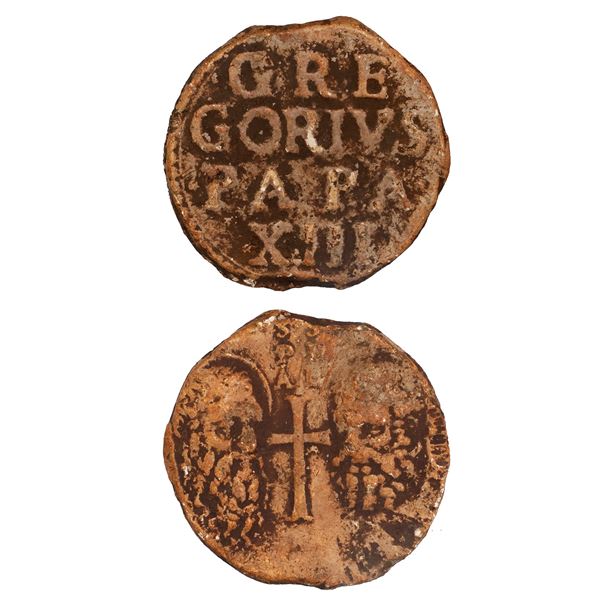 Large lead seal of Pope Gregory XIII, Spanish colonial, 1500s.