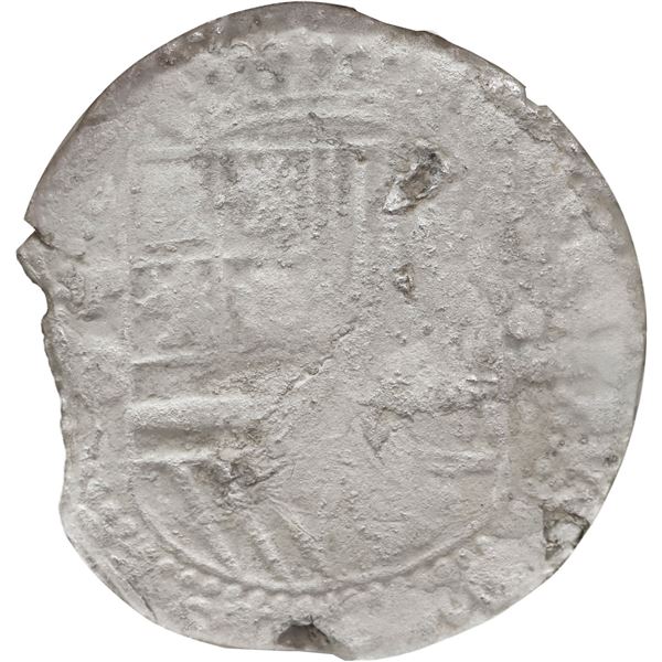 BOLIVIA, Potosí, cob 8 reales, Philip II, assayer B (3rd period), Grade 2, NGC / shipwreck effect (S