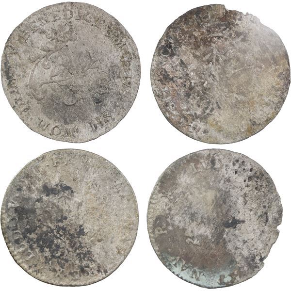 FRANCE, Paris mint (for use in the French colonies), lot of four billon 2 sols (24 deniers), Louis X
