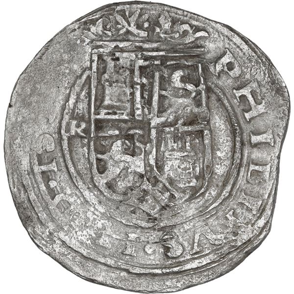 PERU, Lima, 4 reales, Philip II, assayer R (Rincón) to left, small R, motto PL-VSV-LT, legends HISPA