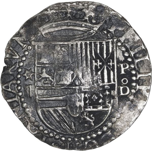 PERU, Lima, cob 2 reales, Philip II, assayer Diego de la Torre, *-ii to left, P-oD to right.