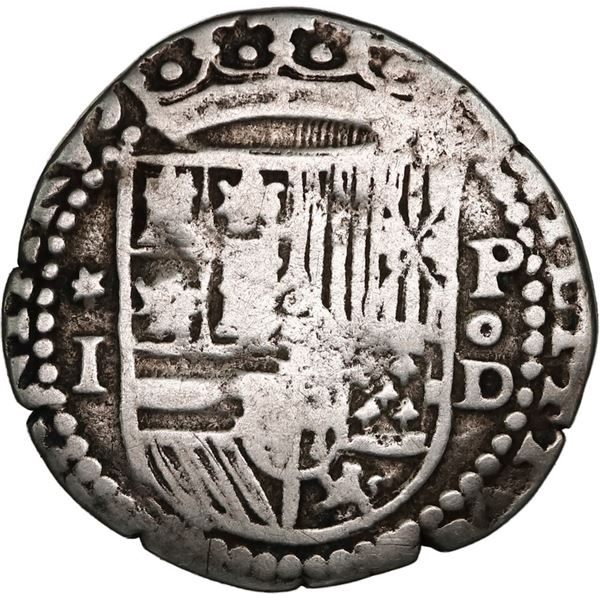 PERU, Lima, cob 1 real, Philip II, assayer Diego de la Torre, *-I to left, P-oD to right, ex-Ponte.