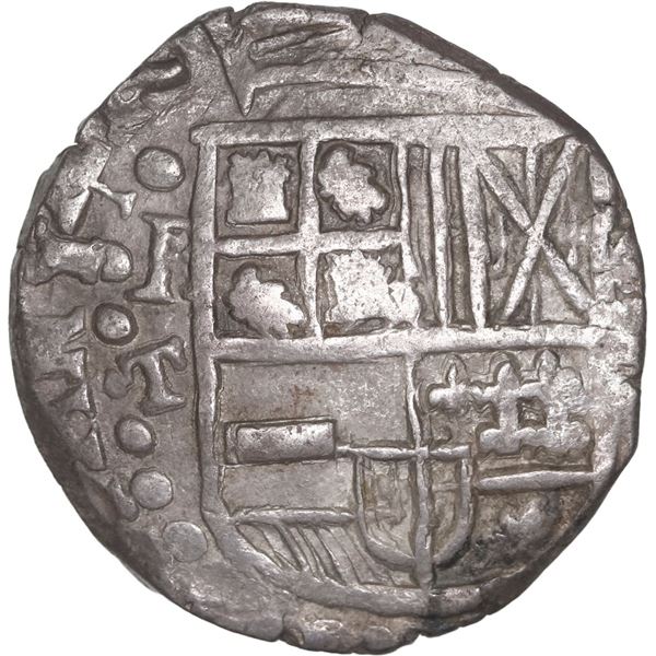 BOLIVIA, Potosí, cob 4 reales, Philip IV, assayer T (mid-1620s), quadrants of cross transposed, ex-P