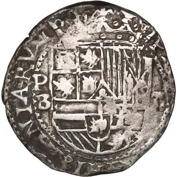 BOLIVIA, Potosí, cob 2 reales, Philip II, assayer B (5th period, borders of x's), ex-Ponte.