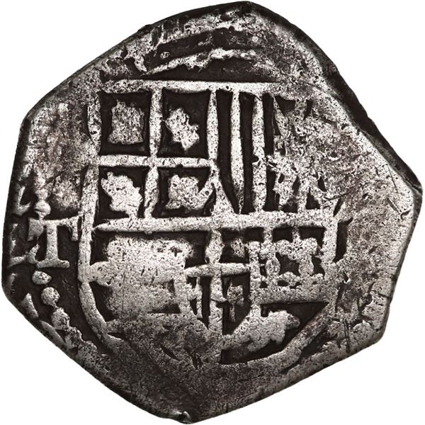 BOLIVIA, Potosí, cob 2 reales, Philip IV, assayer T (late 1620s), "flat" lions, ex-Ponte.