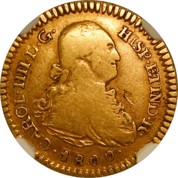 BOLIVIA, Potosí, gold bust 1 escudo, Charles IV, 1800 PP, NGC VF 20, finest and only example in NGC 