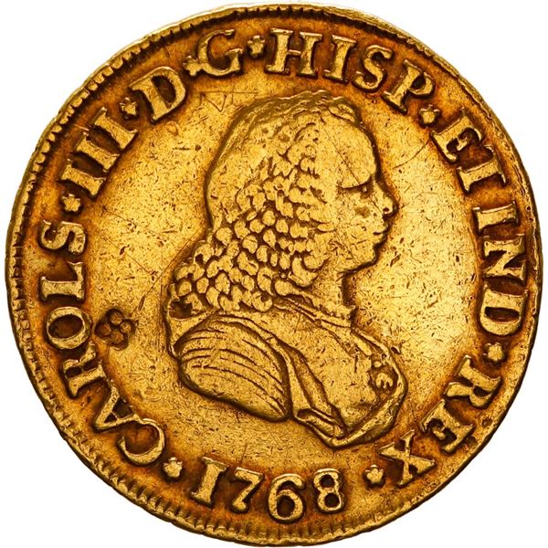 COLOMBIA, Popayán, gold bust 2 escudos, Charles III (bust of Ferdinand VI), 1768 J, ex-JEAS.