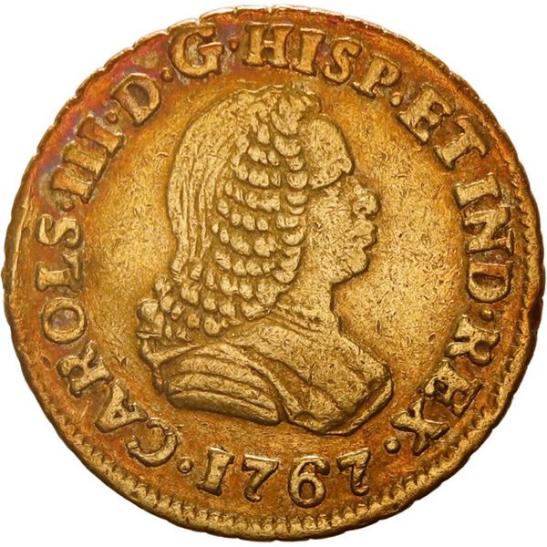 COLOMBIA, Popayán, gold bust 1 escudo, Charles III (bust of Ferdinand VI), 1767 J, ex-JEAS.