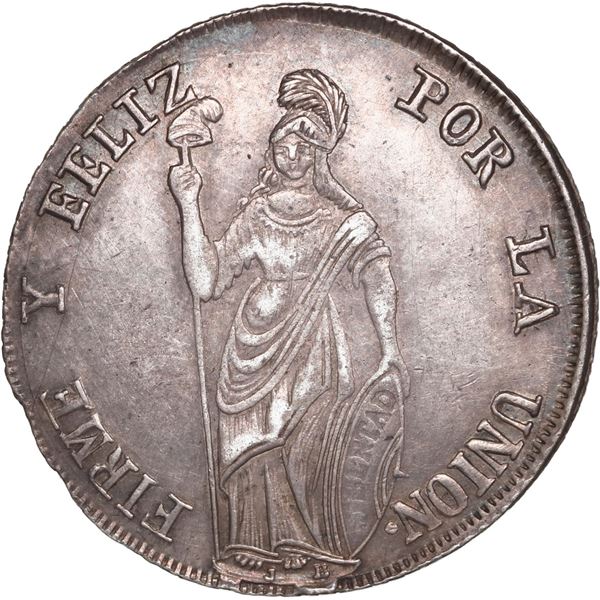 PERU, Pasco, 4 reales, 1855 M, B in circle at top of wreath, medal axis, NGC AU details / rev scratc