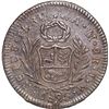 Image 2 : PERU, Lima, 2 reales, 1825 JM, struck over a Lima, Peru, bust 2 reales, Ferdinand VII, 1818 JP, rare