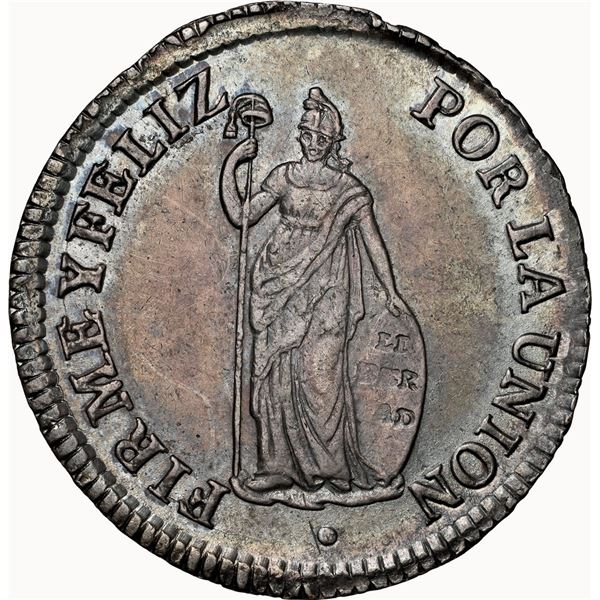 PERU, Lima, 2 reales, 1827 JM, four berries, NGC AU details / rev cleaned, ex-O'Brien.