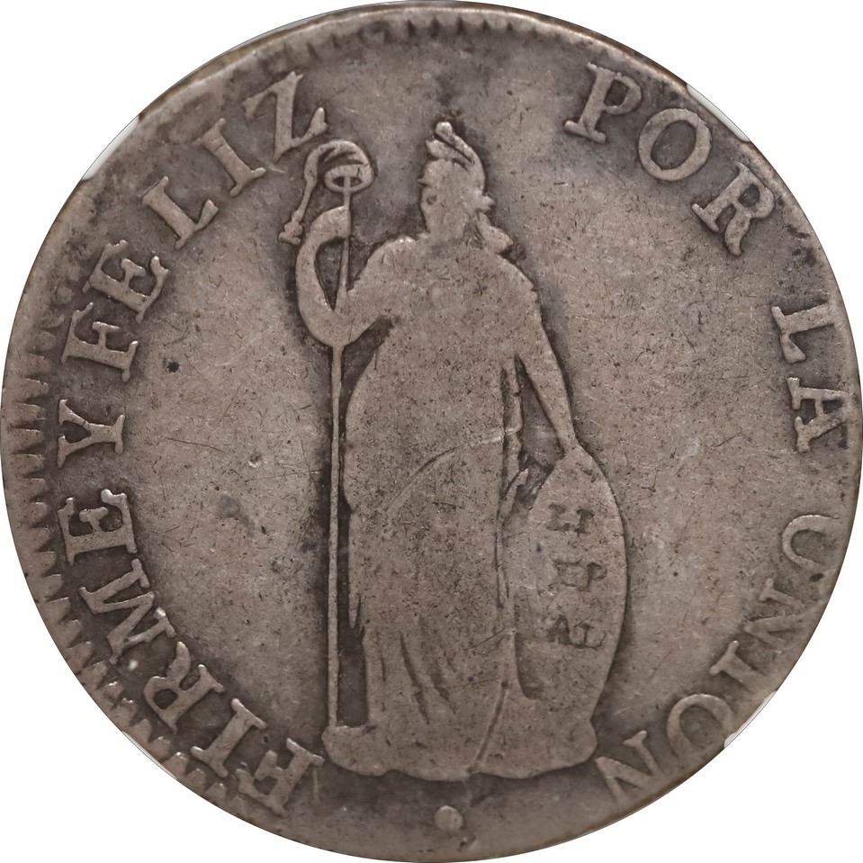 PERU, Cuzco, 2 reales, 1828 G, rare, NGC VG 10, finest and only example ...