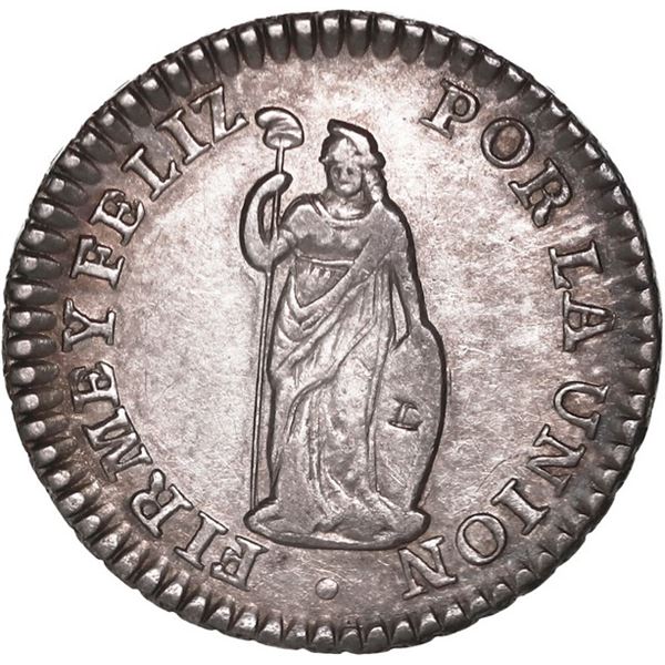 PERU, Cuzco, ½ real, 1827 GM, NGC AU details / cleaned, ex-O'Brien.