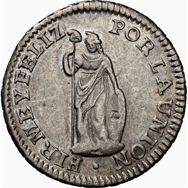 PERU, Cuzco, ½ real, 1829/8 G, NGC AU 58, finest and only example in NGC census, ex-O'Brien.