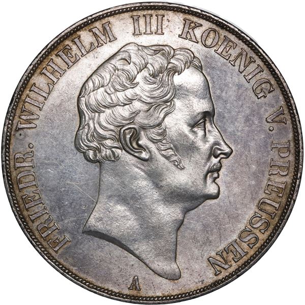 PRUSSIA, Berlin mint, 5 mark / 3½ gulden, Friedrich Wilhelm III, 1840-A, NGC UNC details / cleaned.